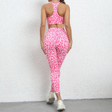 Leopard print yoga suit, beautiful back, tight fitting exercise set, peach buttocks lifting, high waist fitness set