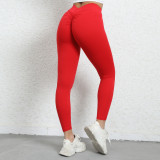 No Awkwardness Thread Brushing and Hip Lifting Nude Yoga Pants Wrinkled Peach Hip Sports Fitness Pants