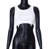 Letter Hot Diamond Tight T-shirt Sexy Irregular Top