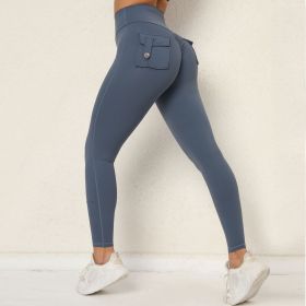 Honey Peach Hip Work Suit Tight Pocket Yoga Pants Women's High Waist Elastic Hip Lifting Button Quick Drying Running Fitness Pants