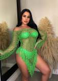 Women's hand hook tassel mesh perspective beach dress