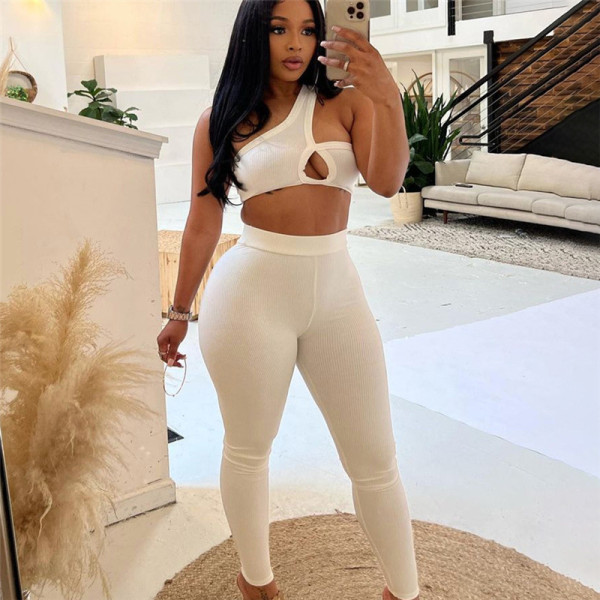 Sexy Hollow Top High Waist Tight Pants Casual Sports Set