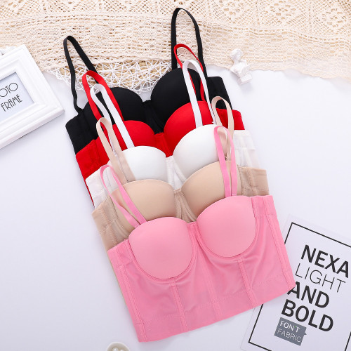 Large suspender vest without underwear Spicy girl top Women's short open belly button sexy fishbone bra solid color