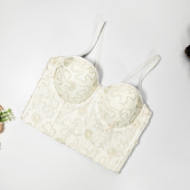 Vintage Maze Curve Embroidered Fish Bone Strap Slim Fit Open Back Elegant Shaped Top with Steel Ring Organza Bra Vintage Maze Curve Embroidered Fish Bone Strap Slim Fit Open Back Elegant Shaped Top with Steel Ring Organza Bra