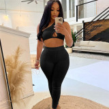 Sexy Hollow Top High Waist Tight Pants Casual Sports Set