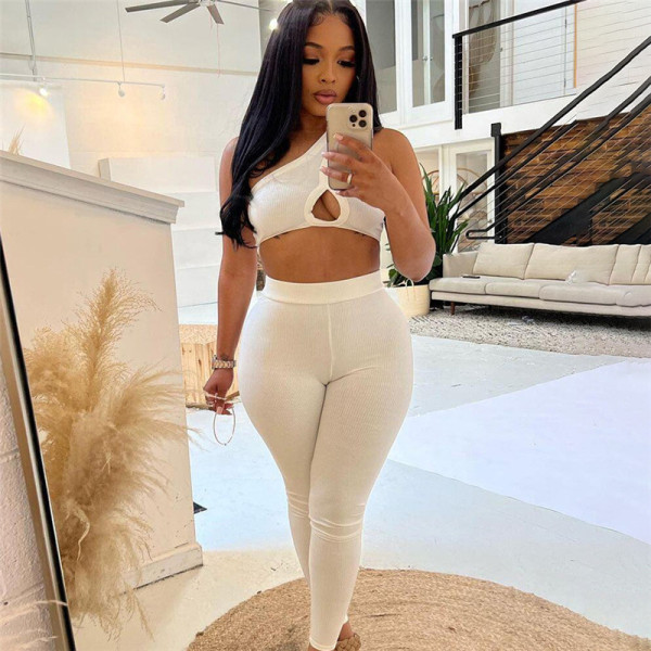 Sexy Hollow Top High Waist Tight Pants Casual Sports Set