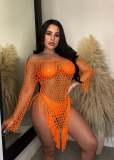 Women's hand hook tassel mesh perspective beach dress