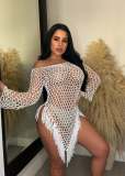 Women's hand hook tassel mesh perspective beach dress