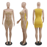 Fashion Nightclub Diamond Mesh Perspective Round Neck Dress