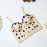 Nail Bead Fish Bone Strap Outer Wearing Chest Short Fit Spicy Girl Jewel Color Diamond Bra