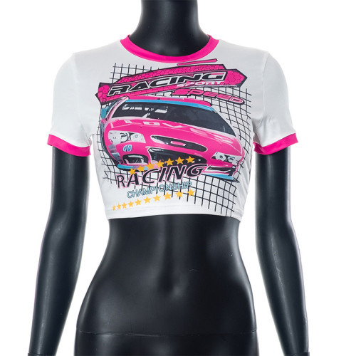 Fashion Street Tight Contrast Printing Versatile T-shirt Top