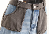 Design contrast color patchwork A-line skirt mid length 7-point skirt