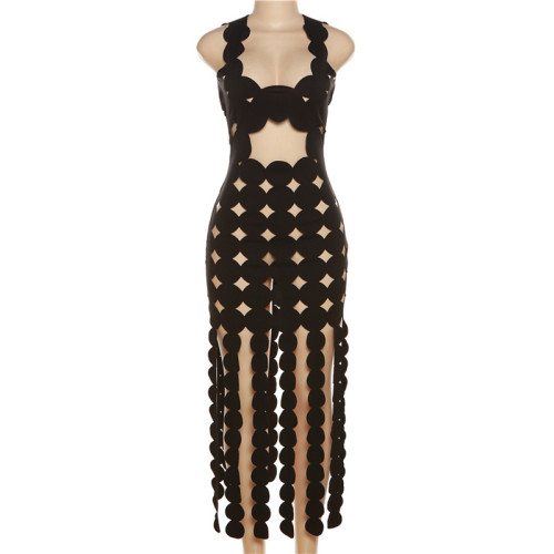Sexy Sleeveless Hollow out High Waist Slim Fit Long Dress