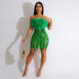 Fashion Fur Bra Wrap Hip Short Dress Fashion Dress