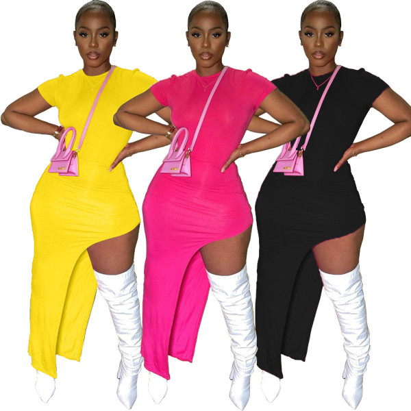 Fashion Women's Round Neck Irregular Design Sexy Dress