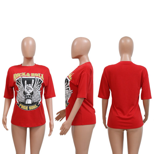 Fashion digital printed top casual loose fitting short sleeved T sleeve