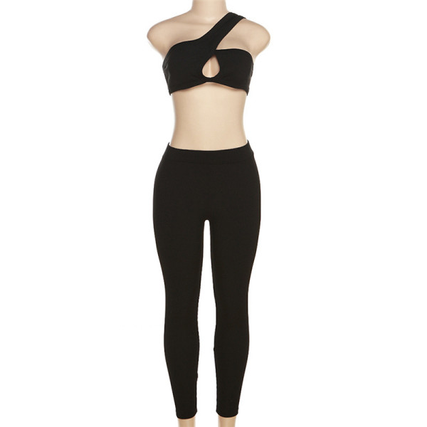 Sexy Hollow Top High Waist Tight Pants Casual Sports Set