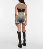 Small Fashion Fishbone High Waist Gradient Feet Edge Design Pocket Leakage Personalized Denim Shorts