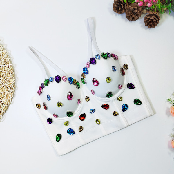 Nail Bead Fish Bone Strap Outer Wearing Chest Short Fit Spicy Girl Jewel Color Diamond Bra