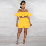 Sexy ruffled shorts two-piece nightclub outfit