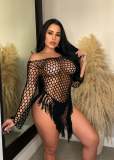 Women's hand hook tassel mesh perspective beach dress