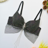 Sexy and fun lingerie, fishing net and diamond inlaid stage bra, colorful butterfly bra, love diamond pendant, tassel strap
