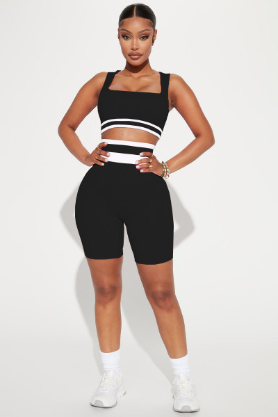 Pit stripe color matching sports vest two-piece set