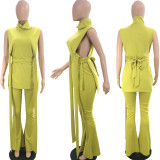 Fashion Sexy Women's Sleeveless Strap Flare Hem Two Piece Set