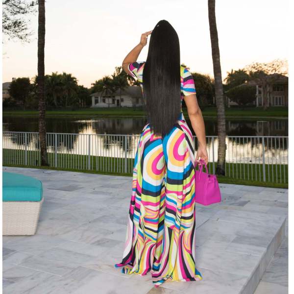 Fashion printed wide leg pants short sleeved two-piece set