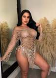 Women's hand hook tassel mesh perspective beach dress