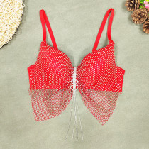 Sexy and fun lingerie, fishing net and diamond inlaid stage bra, colorful butterfly bra, love diamond pendant, tassel strap