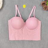 Large suspender vest without underwear Spicy girl top Women's short open belly button sexy fishbone bra solid color