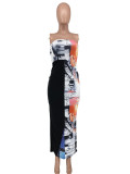 Printed Spliced Split Wrap Chest Dress