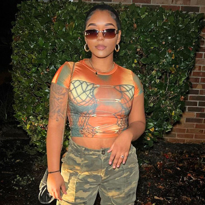 Printed tight round neck short sleeved short T-shirt top