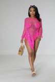 Solid Knitted Hollow Tassel Beach Skirt