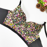 3D Flower Beaded Strap Tank Top Elegant and Elegant Short Style Detachable Shoulder Strap Bra Sexy Large Open Back Chest