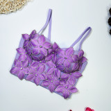 Stereoscopic flower inlaid diamond shaped bra with fishbone top and short fragrant suspender vest