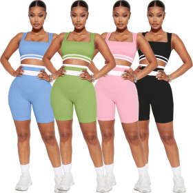 Pit stripe color matching sports vest two-piece set