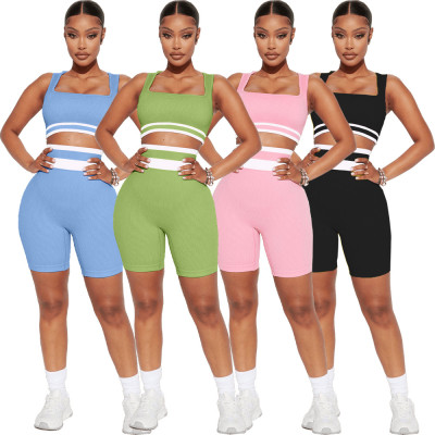Pit stripe color matching sports vest two-piece set
