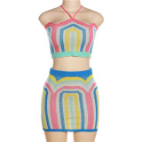 Sexy Knitted Contrast Panel Slim Fit Tank Top