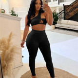 Sexy Hollow Top High Waist Tight Pants Casual Sports Set