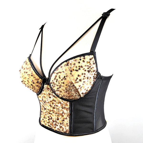 Mesh patchwork velvet sequin underwear short corset tight wrap chest sexy bead embroidery strap