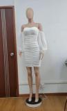 Women's tight fitting mesh pleated long sleeved solid color dress
