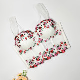 French mesh fishbone suspender tank top for women with sexy bras and a unique waistband for wearing on the outside. Sweet and spicy top