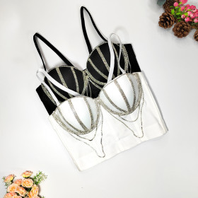 Water diamond chain nail bead bra and waist short fishbone shaping bra for external wear