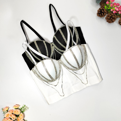 Water diamond chain nail bead bra and waist short fishbone shaping bra for external wear