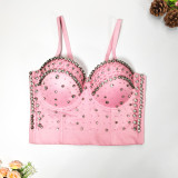 Shaping bra, heavy work nail bead, fish bone corset, inner and outer wearing rhinestone backless suspender