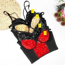 Mesh patchwork velvet sequin underwear short corset tight wrap chest sexy bead embroidery strap