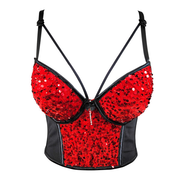 Mesh patchwork velvet sequin underwear short corset tight wrap chest sexy bead embroidery strap