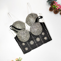 Suspended Tank Top Slim Fit Night Club Night Show Women's Bras Sexy Spicy Girl Nail Bead Fish Bone Top